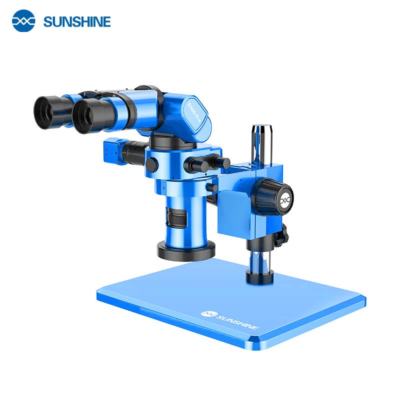 SUNSHINE R360 PRO ROTAZIONE MULTIANGOLARE MICROSCOPIO TRINOCULARE L'OCULARE PUÒ ESSERE REGOLATO VERSO L'ALTO VERSO IL BASSO / REGOLAZIONE DELLA DISTANZA INTERPUPILLARE DI 180°/ ANELLO DI AMPLIFICAZIONE INCORPORATO BLU