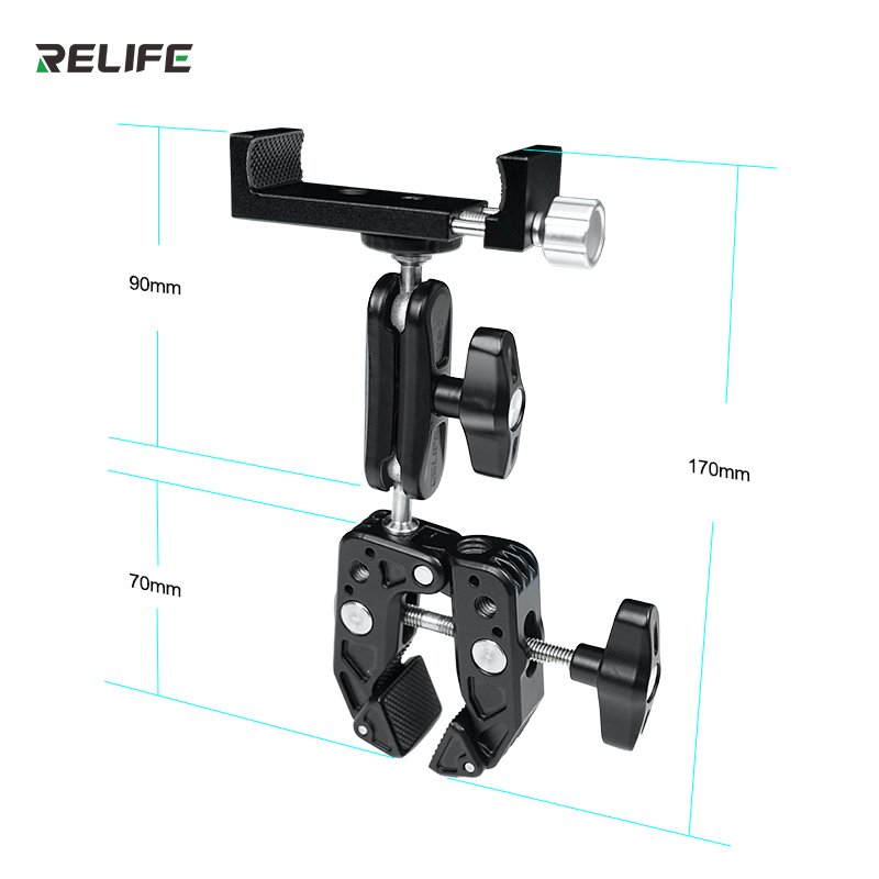 RELIFE TO2 MORSETTO DIREZIONALE MULTIFUNZIONE TESTA A SFERA ROTANTE A 360° PER IL FISSAGGIO DI TELEFONI / TABLET E ALTRI DISPOSITIVI AUSILIARI