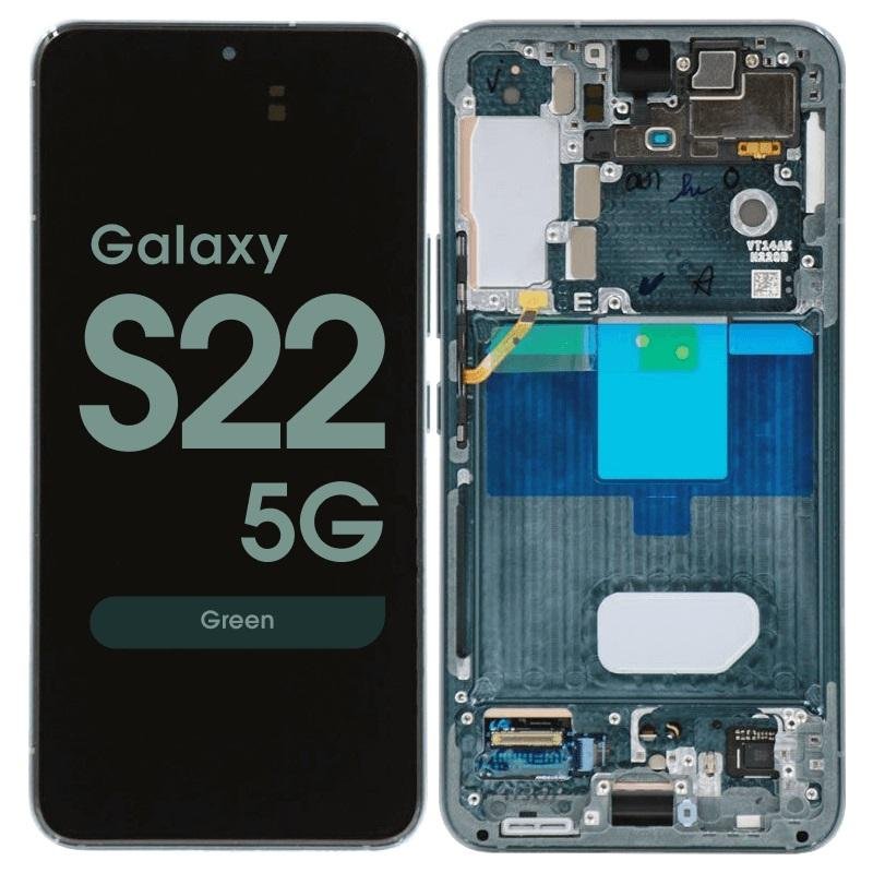 TOUCHSCREEN + DISPLAY AMOLED DISPLAY COMPLETO + FRAME PER SAMSUNG GALAXY S22 5G S901B VERDE ORIGINALE (SERVICE PACK)