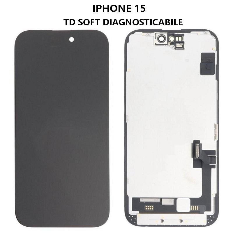 TOUCHSCREEN + DISPLAY OLED DISPLAY COMPLETO PER APPLE IPHONE 15 6.1 TD OLED VERSIONE SOFT (DIAGNOSTICABILE NON È NECESSARIO TRAPIANTARE L'IC DELLO SCHERMO ORIGINALE) (RICHIEDE AGGIORNAMENTO ALL'ULTIMA VERSIONE)