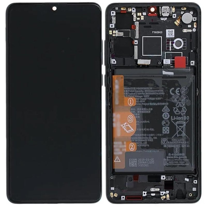 DISPLAY LCD + TOUCHSCREEN DISPLAY COMPLETO + FRAME (NO IMPRONTE FLEX) PER HUAWEI P30 ELE-L29 ELE-L09 NERO ORIGINALE NEW (02354HMG HUAXING VERSION)