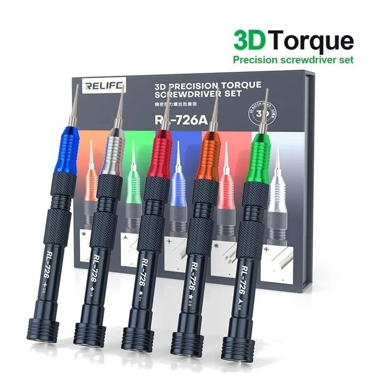 RELIFE RL-726A 3D PRECISIONE COPPIA SET DI CACCIAVITE (0.6MM TRI POINT / 0.8MM PENTALOBO / T1 TORX / 1.5MM PHILLIPS / 2.5MM PINHEAD PHILLIPS CACCIAVITE)