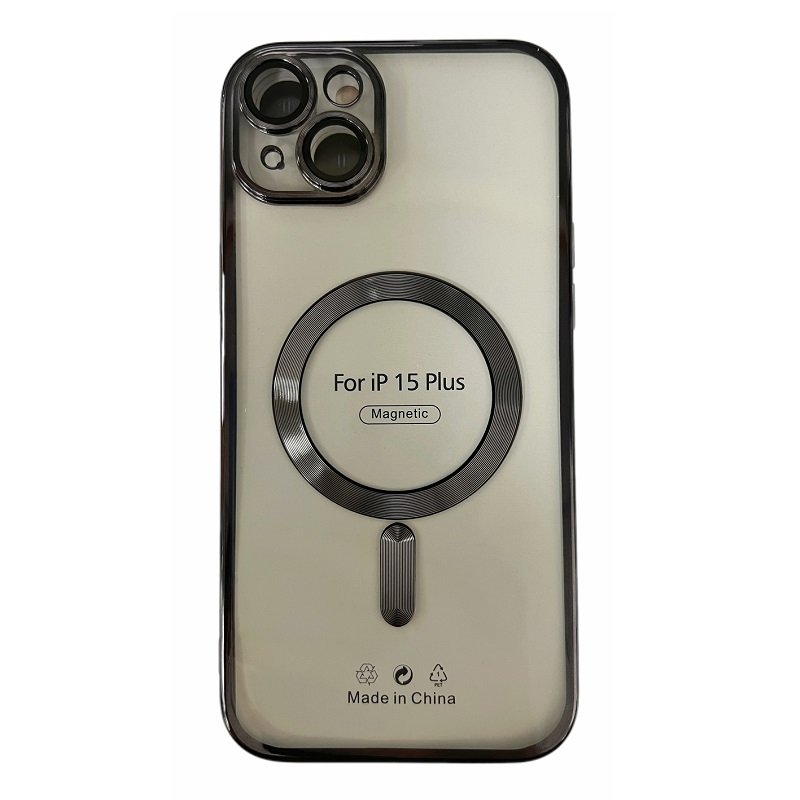 CUSTODIA CELLULARE DI ELETTROPLASTICA + PROTEZIONE LENTI + MAGNETICA PER APPLE IPHONE 15 PLUS NERO