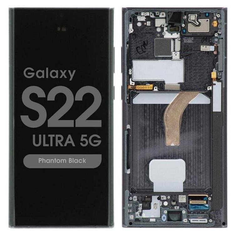 TOUCHSCREEN + DISPLAY AMOLED DISPLAY COMPLETO + FRAME PER SAMSUNG GALAXY S22 ULTRA 5G S908B NERO SCHERMO SERVICE PACK + FRAME (NON ORIGINALE)