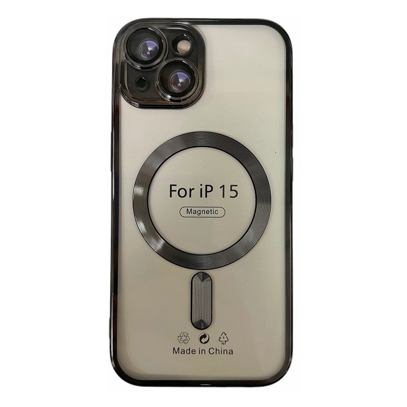 CUSTODIA CELLULARE DI ELETTROPLASTICA + PROTEZIONE LENTI + MAGNETICA PER APPLE IPHONE 15 NERO