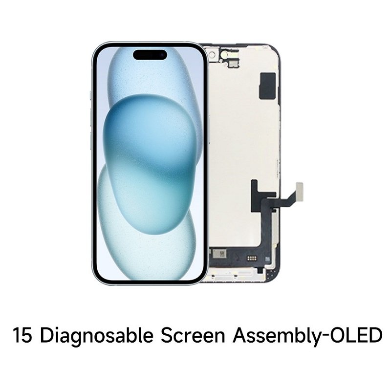 TOUCHSCREEN + DISPLAY OLED DISPLAY COMPLETO PER APPLE IPHONE 15 6.1 JCID OLED VERSIONE SOFT (DIAGNOSTICABILE NON È NECESSARIO TRAPIANTARE L'IC DELLO SCHERMO ORIGINALE (RICHIEDE AGGIORNAMENTO ALL'ULTIMA VERSIONE)