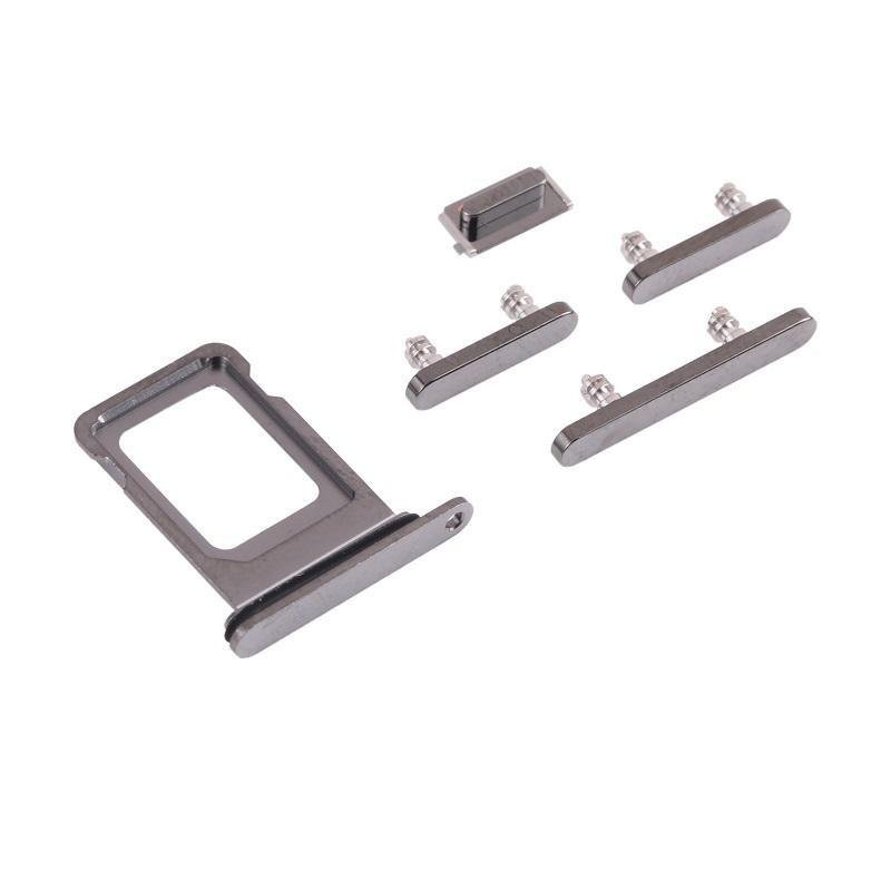 (Prenotazione) SET 4 PEZZI PORTA-SIM + TASTI VOLUME + TASTI POWER E TASTO VIBRAZIONE PER APPLE IPHONE 13 PRO 6.1 / IPHONE 13 PRO MAX 6.7 NERO