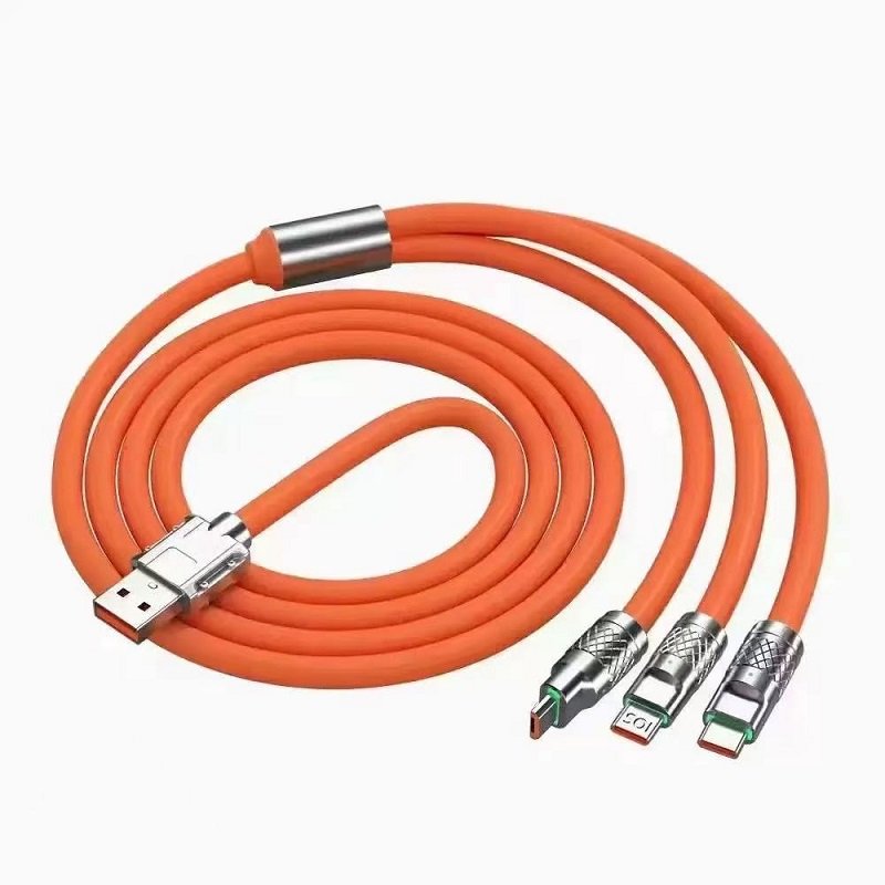 3 IN 1 CAVO DI RICARICA RAPIDA 120W (TYPE-C / LIGHTNING / MICRO USB) ARANCIA 1.2M