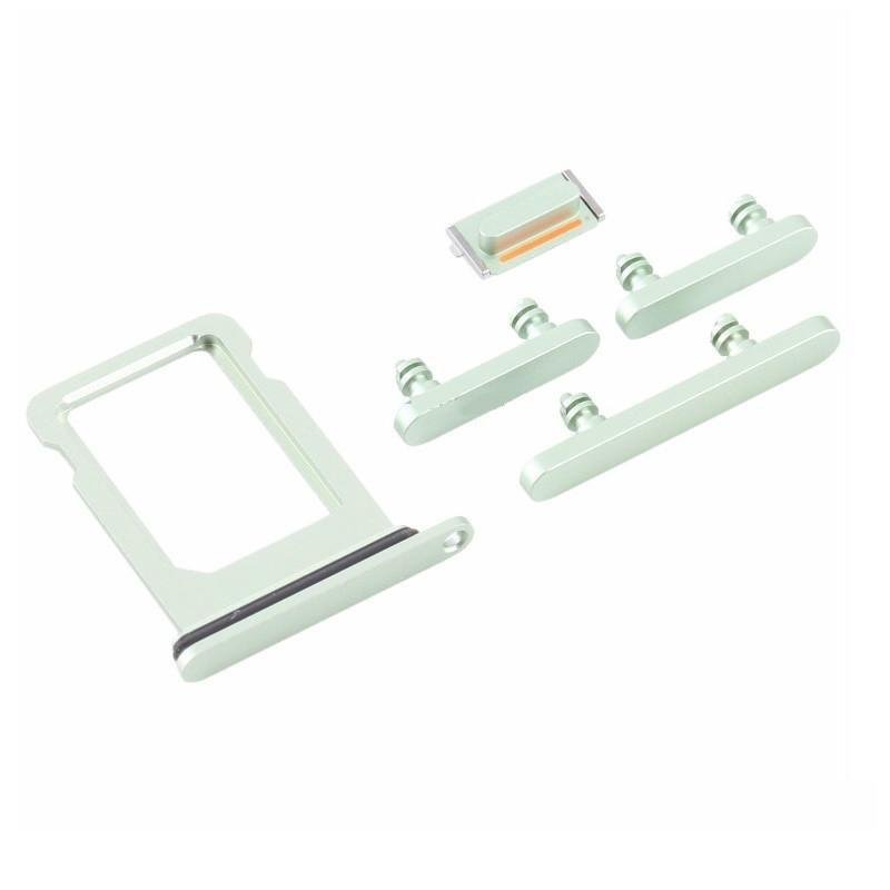 SET 4 PEZZI PORTA-SIM + TASTI VOLUME + TASTI POWER E TASTO VIBRAZIONE PER APPLE IPHONE 12 MINI 5.4 VERDE