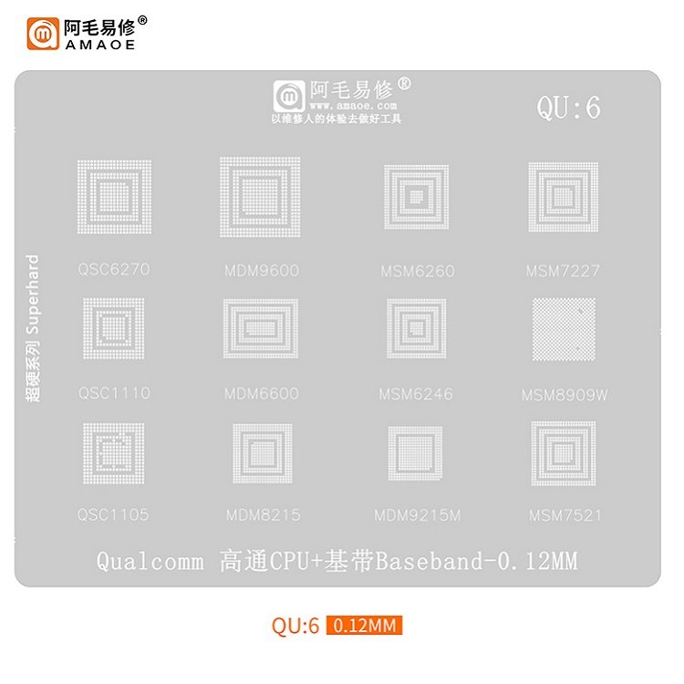 AMAOE STAMPO METALLICO DEGLI IC PER QU-6 QUALCOMM QSC6270 / MDM9600 / MSM6260 / MSM7227 / QSC1110 / MDM6600 / MSM6246 / MSM8909W / QSC1105 / MDM8215 / MDM9215M / MSM7521