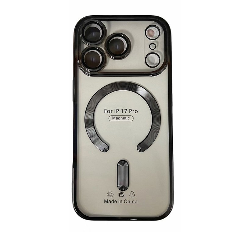 CUSTODIA CELLULARE DI ELETTROPLASTICA + PROTEZIONE LENTI + MAGNETICA PER APPLE IPHONE 17 PRO NERO