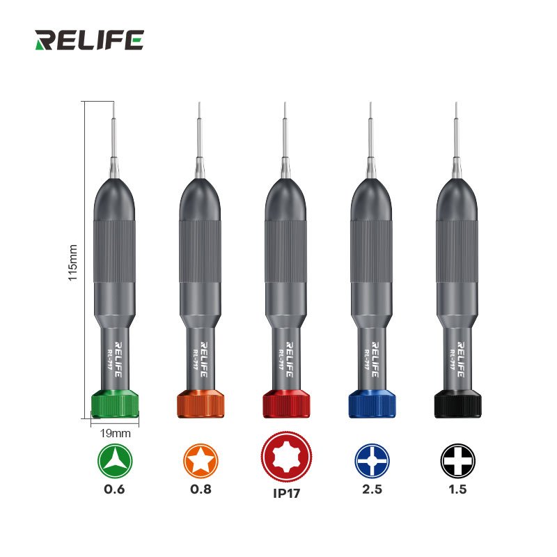 RELIFE RL-717A SET DI CACCIAVITI A RAZZO (0.8MM PENTALOBO / 1.5MM PHILLIPS / 0.6MM TRI POINT / 2.5MM PINHEAD / IP17 TORX CACCIAVITE)