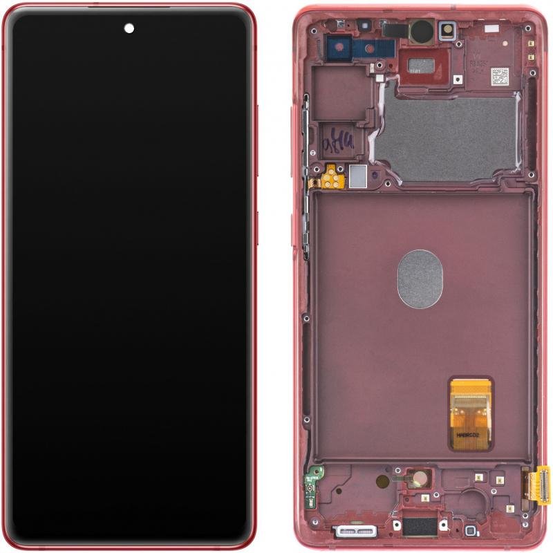 DISPLAY LCD + TOUCHSCREEN DISPLAY COMPLETO + FRAME + ANTENNA PER SAMSUNG GALAXY S20 FE 5G / S20 LITE G781B ROSSO ORIGINALE (SERVICE PACK)