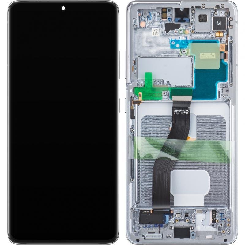 DISPLAY LCD + TOUCHSCREEN DISPLAY COMPLETO + FRAME PER SAMSUNG GALAXY S21 ULTRA 5G G998B FANTASMA ARGENTO SCHERMO SERVICE PACK + FRAME (NON ORIGINALE)
