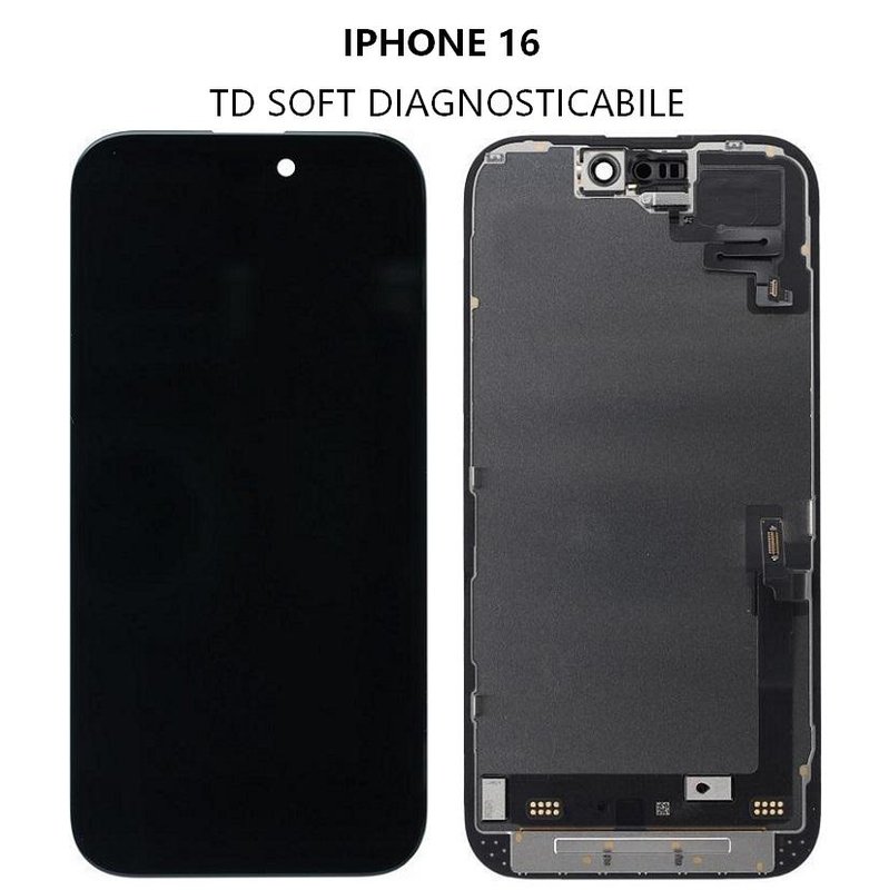 TOUCHSCREEN + DISPLAY OLED DISPLAY COMPLETO PER APPLE IPHONE 16 6.1 TD OLED VERSIONE SOFT + SENSOR FLEX (DIAGNOSTICABILE NON È NECESSARIO TRAPIANTARE L'IC DELLO SCHERMO ORIGINALE) (RICHIEDE AGGIORNAMENTO ALL'ULTIMA VERSIONE)