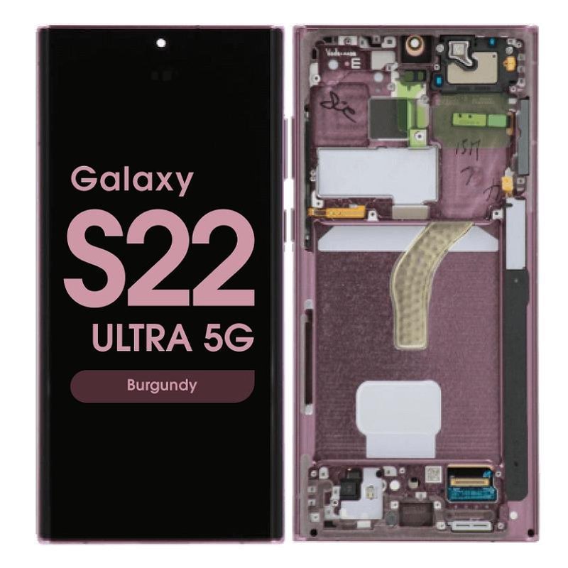 TOUCHSCREEN + DISPLAY AMOLED DISPLAY COMPLETO + FRAME PER SAMSUNG GALAXY S22 ULTRA 5G S908B VIOLA SCHERMO SERVICE PACK + FRAME (NON ORIGINALE)