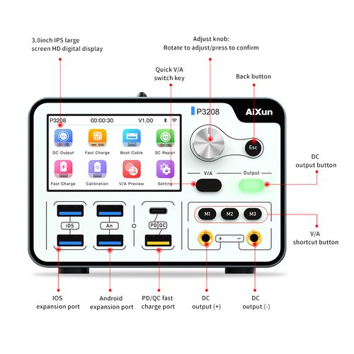 AIXUN P3208 320W ALIMENTATORE INTELLIGENTE STABILIZZATO IN TENSIONE PER APPLE IPHONE X - 14 PRO MAX