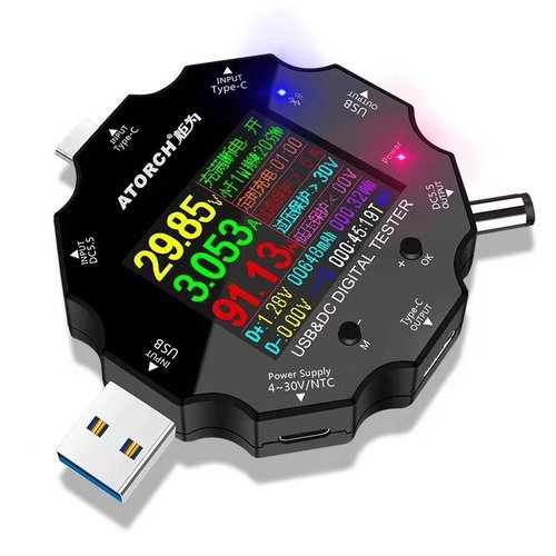 ATORCH UD18 RILEVATORE DI CARICA DEL TELEFONO CELLULARE TESTER PER USB 3.0 DC TYPE-C TESTER AMPEROMETRO DI TENSIONE CON DISPLAY DIGITALE