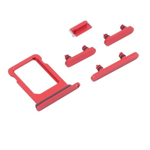 SET 4 PEZZI PORTA-SIM + TASTI VOLUME + TASTI POWER E TASTO VIBRAZIONE PER APPLE IPHONE 13 MINI 5.4 ROSSO