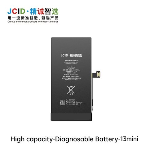 JCID BATTERIA DE GRANDE CAPACITA (2520 MAH) PER APPLE IPHONE 13 MINI 5.4 (DIAGNOSTICABILE BATTERIA NON È NECESSARIA LA SALDATURA CAVO BATTERIA ORIGINALE NESSUN MESSAGGIO "PARTE SCONOSCIUTA") (RICHIEDE AGGIORNAMENTO ALL'ULTIMA VERSIONE)