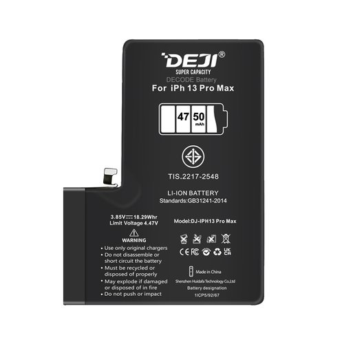 DEJI BATTERIA DE GRANDE CAPACITA (4750 MAH) PER APPLE IPHONE 13 PRO MAX 6.7 (DIAGNOSTICABILE BATTERIA NON È NECESSARIA LA SALDATURA CAVO BATTERIA ORIGINALE NESSUN MESSAGGIO "PARTE SCONOSCIUTA") (RICHIEDE AGGIORNAMENTO ALL'ULTIMA VERSIONE)