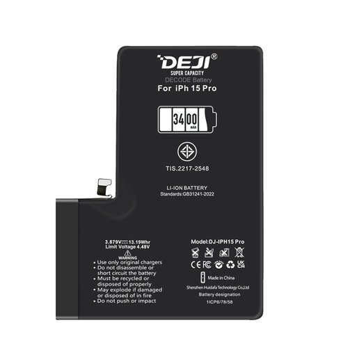 DEJI BATTERIA DE GRANDE CAPACITA (3400 MAH) PER APPLE IPHONE 15 PRO 6.1 (DIAGNOSTICABILE BATTERIA NON È NECESSARIA LA SALDATURA CAVO BATTERIA ORIGINALE NESSUN MESSAGGIO "PARTE SCONOSCIUTA") (RICHIEDE AGGIORNAMENTO ALL'ULTIMA VERSIONE)