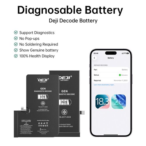 (Prenotazione) DEJI BATTERIA DE GRANDE CAPACITA (4750 mAh) PER APPLE IPHONE 14 PRO MAX 6.7 (BATTERIA DECODIFICABILE GENUINA AUTODIAGNOSTICABILE) (RICHIEDE AGGIORNAMENTO ALL'ULTIMA VERSIONE) (QUANTITà MINIMA ORDINABILE: 10 PEZZI)
