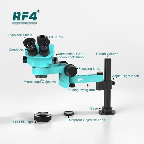 RF4 RF-7050PRO-F019 MICROSCOPIO 7X-50X TRINOCULAR PERRIPARAZIONE MOBILE + LUCE LED DI MICROSCOPIO