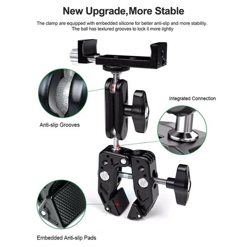 RELIFE TO2 MORSETTO DIREZIONALE MULTIFUNZIONE TESTA A SFERA ROTANTE A 360° PER IL FISSAGGIO DI TELEFONI / TABLET E ALTRI DISPOSITIVI AUSILIARI