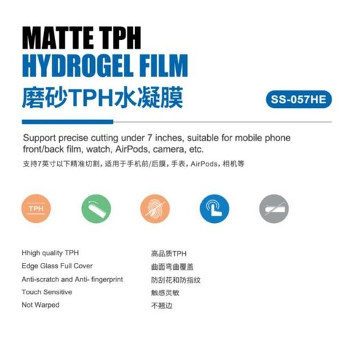SUNSHINE SS-057HE MATTE FILM FLESSIBILE DI IDROGEL 50PCS (HD 0.1MM) 7.0 inch UNIVERSALE PER SUNSHINE SS-890C INTELLIGENT CUTTING MACCHINA
