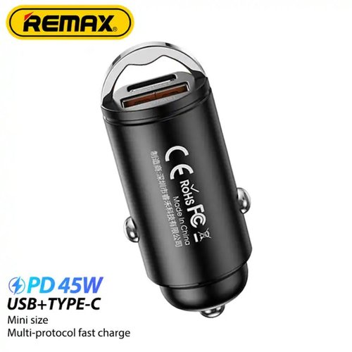 REMAX RCC238 ADATTATORE PER AUTO FAST CHARGE MAX 45W USB + TYPE C NERO