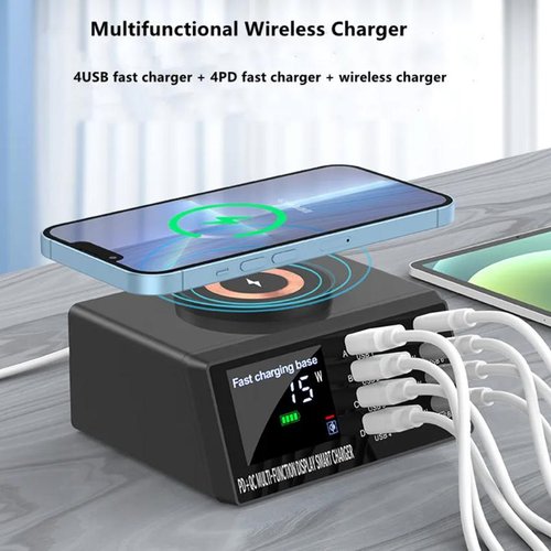 WLX-X9M 9 IN 1 RICARICA WIRELESS/CARICABATTERIE MULTIPORTA CON LCD (4 USB / 2 PD 20W / PD 30W / PD 45W) NERO