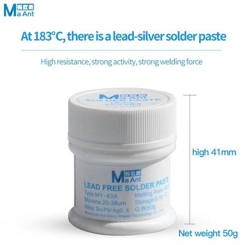 MAANT MY-83A PASTA DI SALDATURA SENZA PIOMBO MICRON 20-38um PESO 50g TEMP 183o