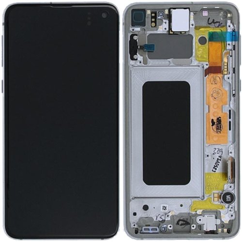 TOUCHSCREEN + DISPLAY LCD DISPLAY COMPLETO + FRAME PER SAMSUNG GALAXY S10E G970F BIANCO ORIGINALE (SERVICE PACK)