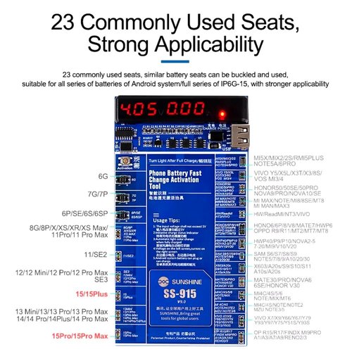 SUNSHINE SS-915 V9.0 PIATTAFORMA PER ATTIVAZIONE BATTERIA IPHONE 6-15 PRO MAX / SAMSUNG / HUAWEI / OPPO / VIVO / XIAOMI