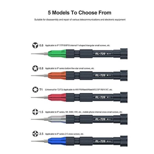 RELIFE RL-726A 3D PRECISIONE COPPIA SET DI CACCIAVITE (0.6MM TRI POINT / 0.8MM PENTALOBO / T1 TORX / 1.5MM PHILLIPS / 2.5MM PINHEAD PHILLIPS CACCIAVITE)