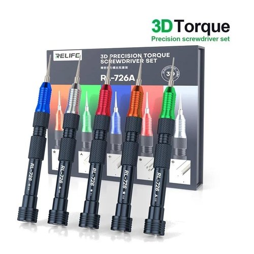 RELIFE RL-726A 3D PRECISIONE COPPIA SET DI CACCIAVITE (0.6MM TRI POINT / 0.8MM PENTALOBO / T1 TORX / 1.5MM PHILLIPS / 2.5MM PINHEAD PHILLIPS CACCIAVITE)