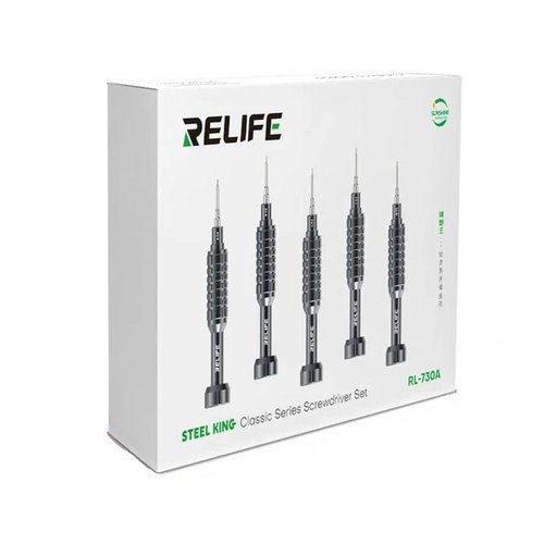 RELIFE RL-730A SET DI CACCIAVITI IN ACCIAIO CANNON KING SERIE CLASSIC (0.8MM PENTALOBO / 1.5MM PHILLIPS / 0.6MM TRI POINT / 2.5MM PINHEAD / T1 TORX PHILLIPS CACCIAVITE)