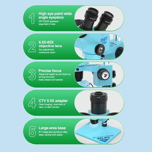 (Prenotazione) RELIFE RL-M6T PRO-B11 MICROSCOPIO 6.5X-65X TRINOCULAR HD PERRIPARAZIONE MOBILE + LUCE LED DI MICROSCOPIO MOLTEPLICI OPZIONI DI COLORE (NERO / BIANCO / GIALLO / ARANCIA / VERDE / BLU / VIOLA / GRIGIO)