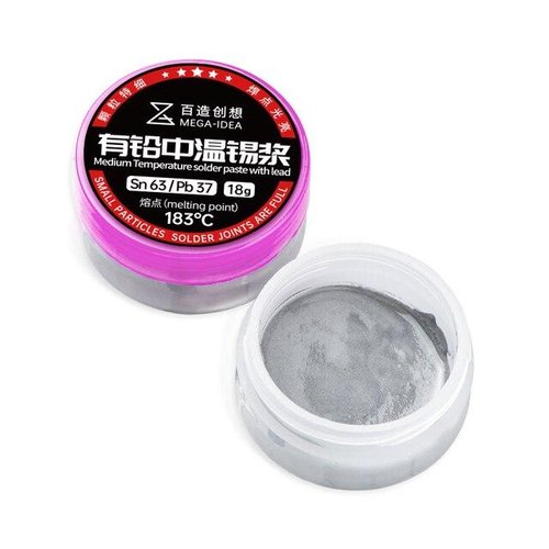 MEGA-IDEA PASTA DI SALDATURA CONTENENTE PIOMBO PUNTO DI FUSIONE A MEDIA TEMPERATURA 183° Sn63 / Pb37 18g