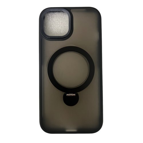 CUSTODIA CELLULARE DI SILICONE LIQUIDO SATINATO + SUPPORTO MAGNETICO ROTANTE A 360 GRADI PER APPLE IPHONE 15 PLUS / 14 PLUS NERO