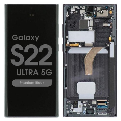 TOUCHSCREEN + DISPLAY AMOLED DISPLAY COMPLETO + FRAME PER SAMSUNG GALAXY S22 ULTRA 5G S908B NERO SCHERMO SERVICE PACK + FRAME (NON ORIGINALE)