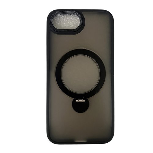 CUSTODIA CELLULARE DI SILICONE LIQUIDO SATINATO + SUPPORTO MAGNETICO ROTANTE A 360 GRADI PER APPLE IPHONE 16E NERO
