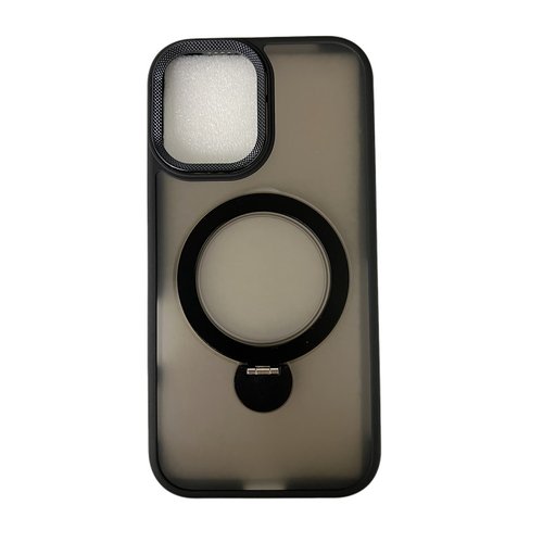 CUSTODIA CELLULARE DI SILICONE LIQUIDO SATINATO + SUPPORTO MAGNETICO ROTANTE A 360 GRADI PER APPLE IPHONE 16 PLUS NERO