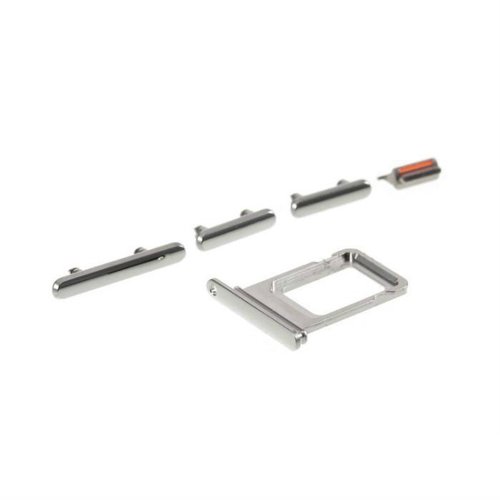 SET 4 PEZZI PORTA-SIM + TASTI VOLUME + TASTI POWER E TASTO VIBRAZIONE PER APPLE IPHONE 11 PRO 5.8 / IPHONE 11 PRO MAX 6.5 BIANCO