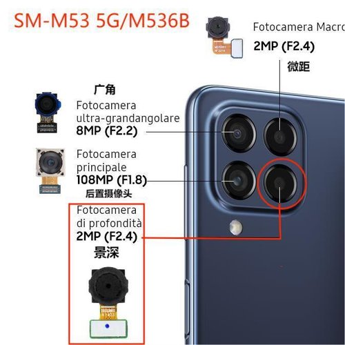 CAMERA PROFONDITA 2MP PER SAMSUNG GALAXY A22 4G A225F / M53 M536B / M33 M336B / M22 M225F / M32 M325F