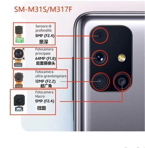 ANGOLO AMPIO CAMERA POSTERIORE PICCOLO 12MP PER SAMSUNG GALAXY M31s M317F / M51 M515F