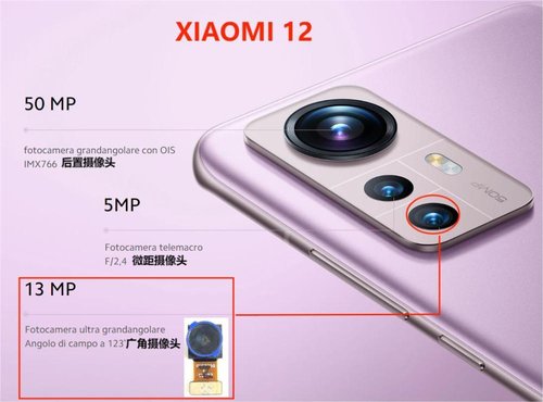 ANGOLO AMPIO CAMERA POSTERIORE PICCOLO 13MP PER XIAOMI 12X / 12 (2201123G 2201123C) ORIGINALE