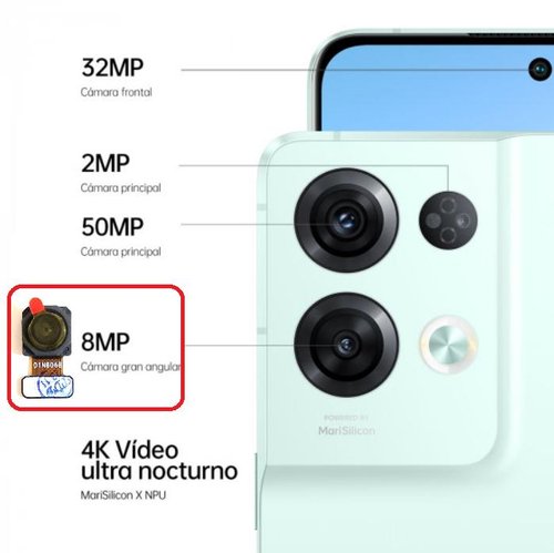 ANGOLO AMPIO CAMERA POSTERIORE PICCOLO 8MP PER OPPO RENO8 PRO (CPH2357) / RENO 8 PRO+ 5G (PFZM10) ORIGINALE