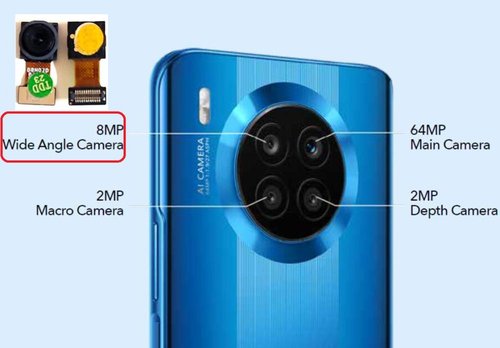 ANGOLO AMPIO CAMERA POSTERIORE PICCOLO 8MP PER HUAWEI HONOR 50 LITE (NTN-L22 NTN-LX1 NTN-LX3) ORIGINALE